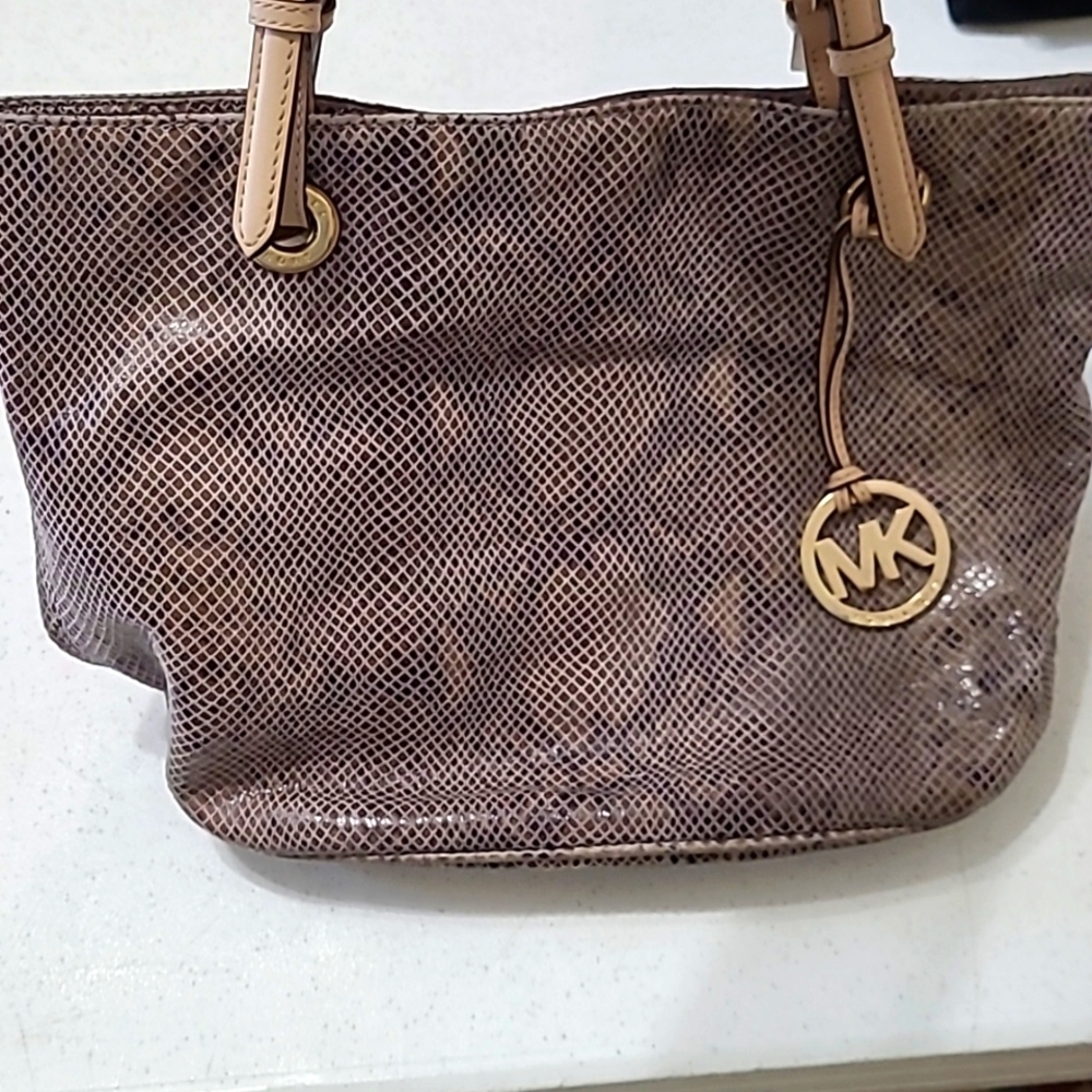 Michael Kors Brown Snakeskin, Double Strap, Shoulder Bag with Hang Tag